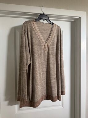 V-Neck Knit Tunic Top in Taupe